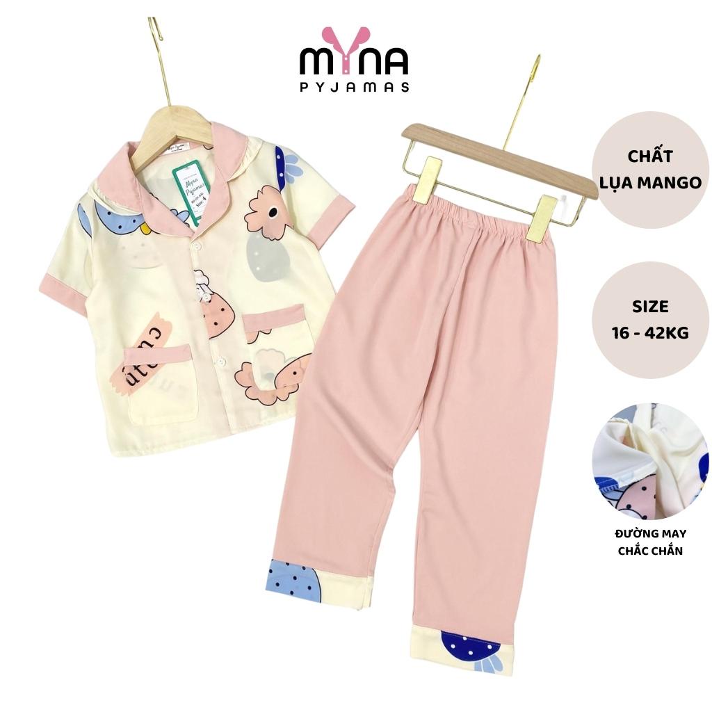 Bộ đồ ngủ trẻ em, pijama lụa mango áo tay ngắn quần dài cổ bèo - Myna Pyjamas