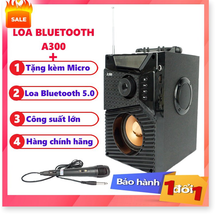 Loa Công Suất Lớn, Loa A300 Hozito Cao Cấp Version 2020 + TẶNG MIC HÁT, Loa Hat Karaoke Bluetooth Cầm Tay -Kèm Bóp xốp