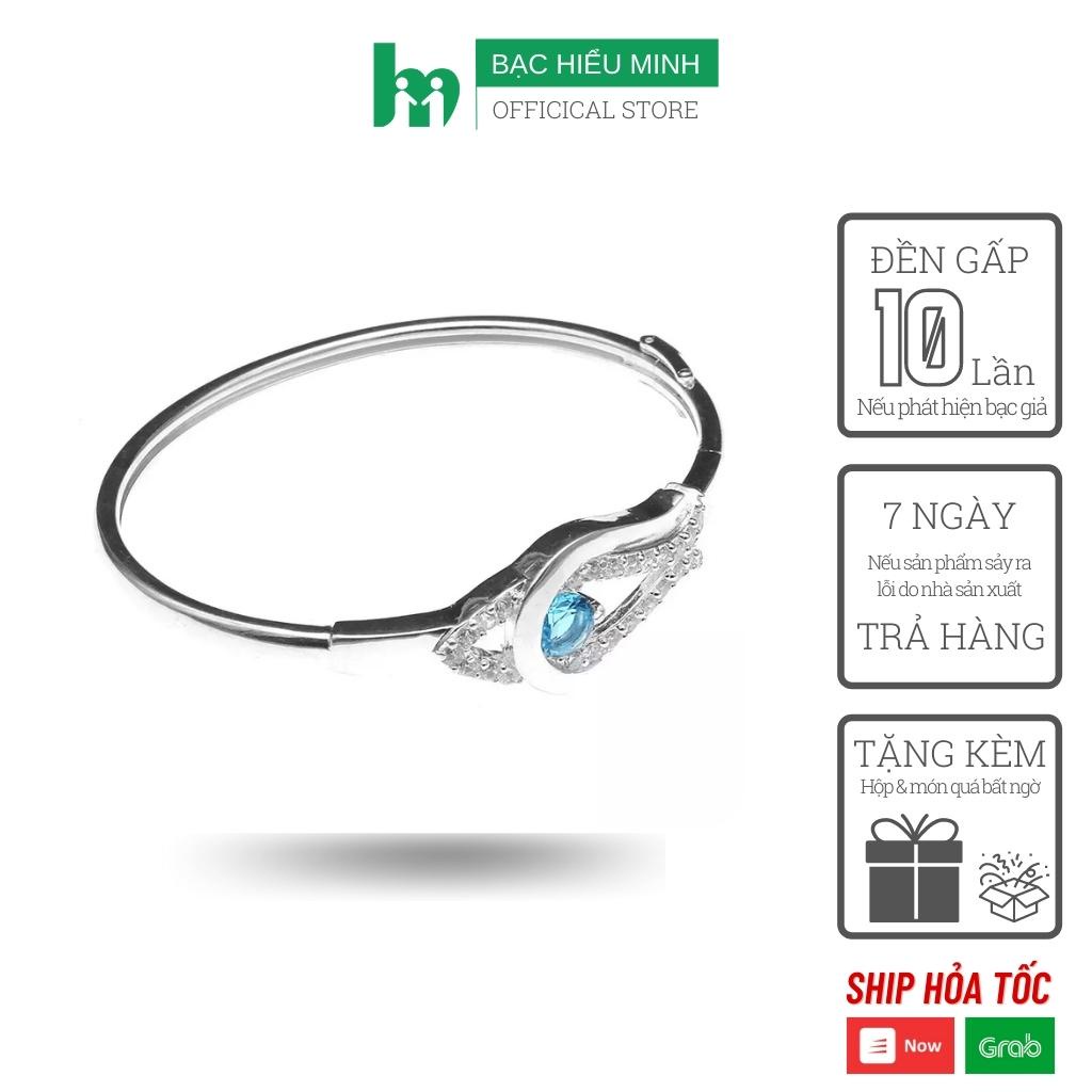 Vòng tay nữ BẠC HIỂU MINH LTU310 dạng kiềng nụ hoa đá xanh trang nhã