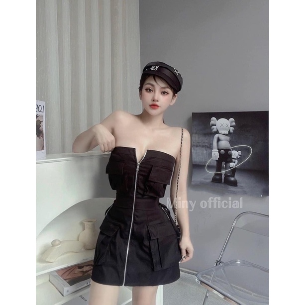 Váy kaki khoá kéo cá tính