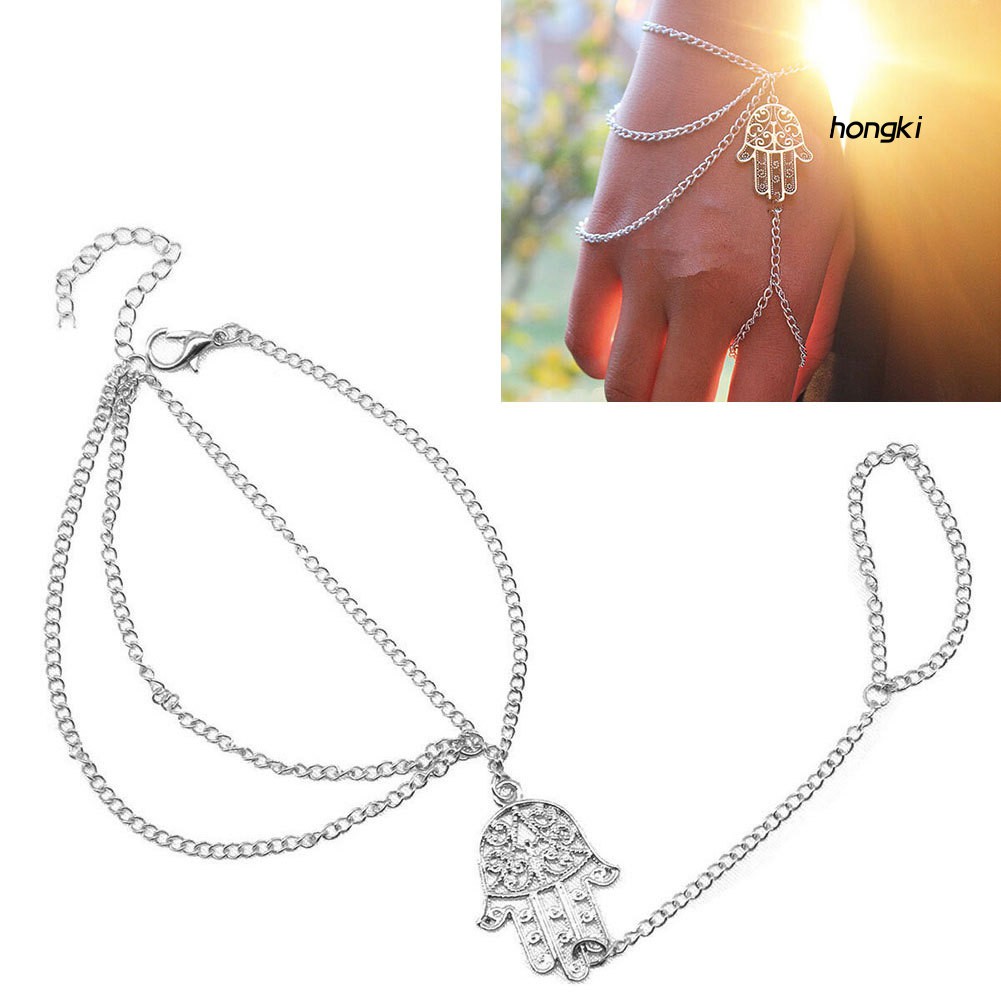 Vòng tay phối nhẫn mặt hình bàn tay hamsa độc đáo thời trang cho nữ