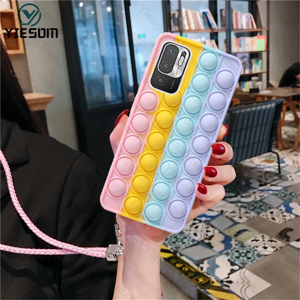 Ốp Điện Thoại Hình Cầu Vồng Kèm Dây Đeo Cho Redmi Note 10 10S 9S 9 Pro Redmi 10 9 9A 9C 9T Note 7 8 Pro K30 K40 Pro