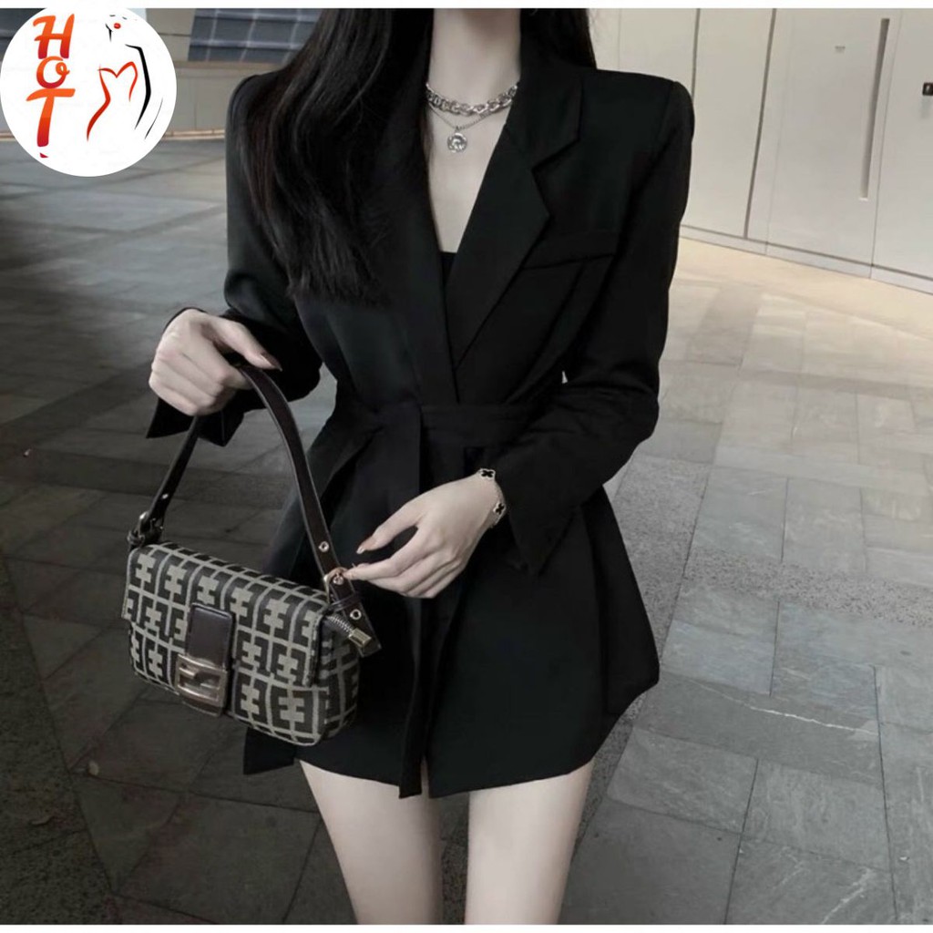 áo khoác vest dáng dài kèm thắt lưng cực cá tính, siêu xinh kèm hình thật