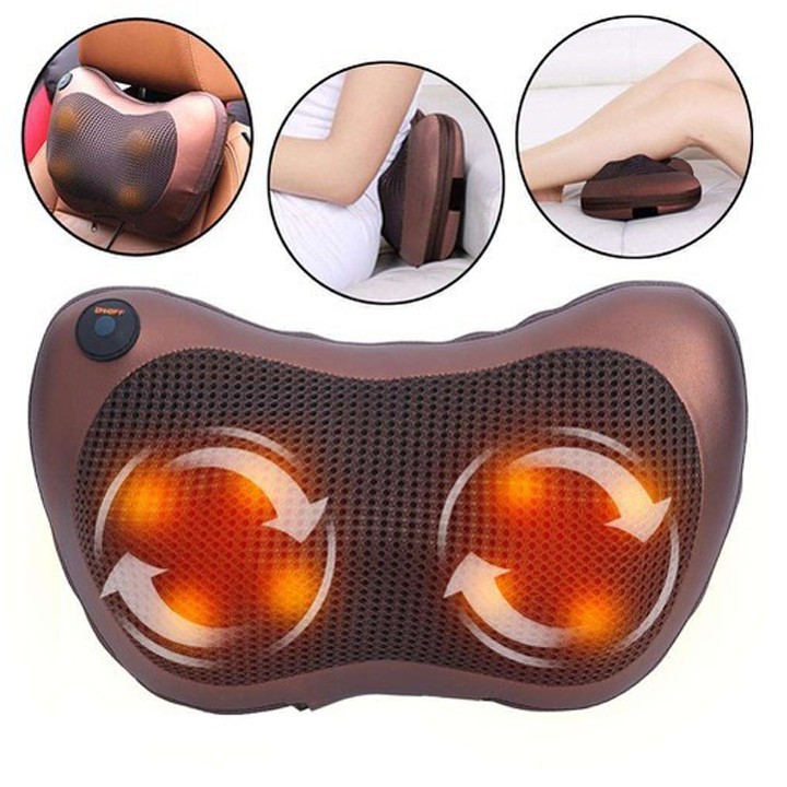 Gối massage hồng ngoại 8 bi trị liệu nhức mỏi tặng kèm đầu cắm sạc ô tô thông mịnh