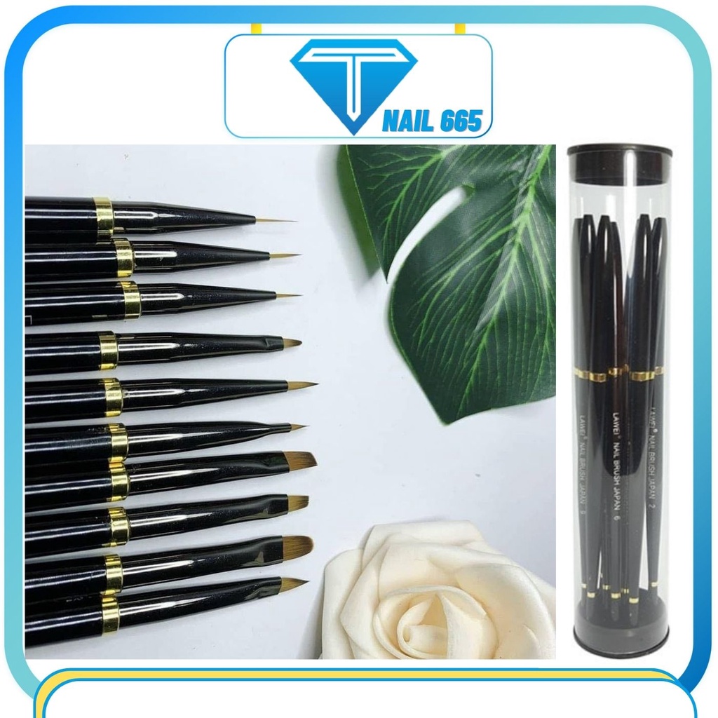 Cọ vẽ nail trang trí móng tay , Bộ cọ LAWEI nhật bản 10 cây vẽ hoa đắp gel ,nét ,tròn bản