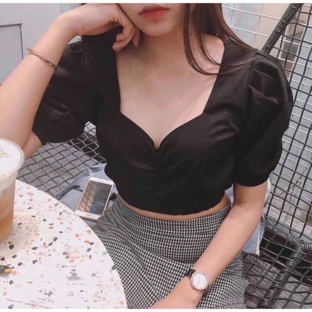 [Giá Huỷ Diệt] Áo croptop tay phồng nhún ngực