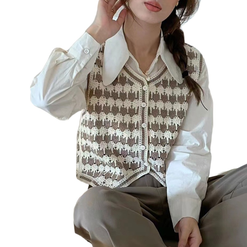 Áo Sweater Dệt Kim Không Tay Phong Cách Thời Trang Vintage Dành Cho Nữ