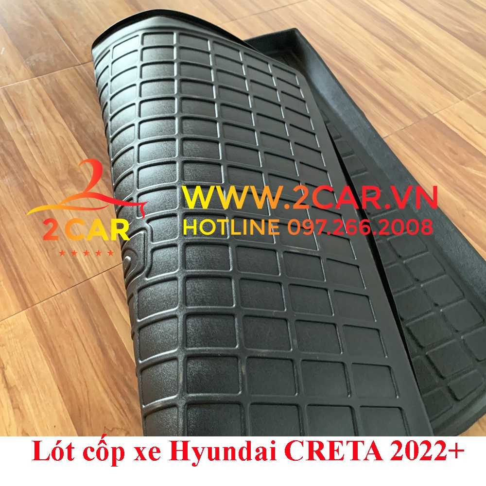 Lót cốp nhựa dẻo xe Hyundai Creta 2021 2022 2023 hàng theo xe cao cấp không mùi, không thấm nước- Mẫu không tai