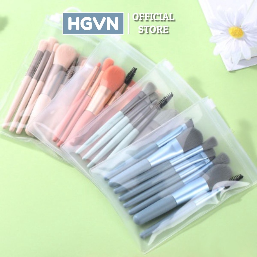 SET 8 Cọ Đánh Phấn Trang Điểm HGVN Kèm Túi Khóa Kéo Phong Cách Vintage #A77