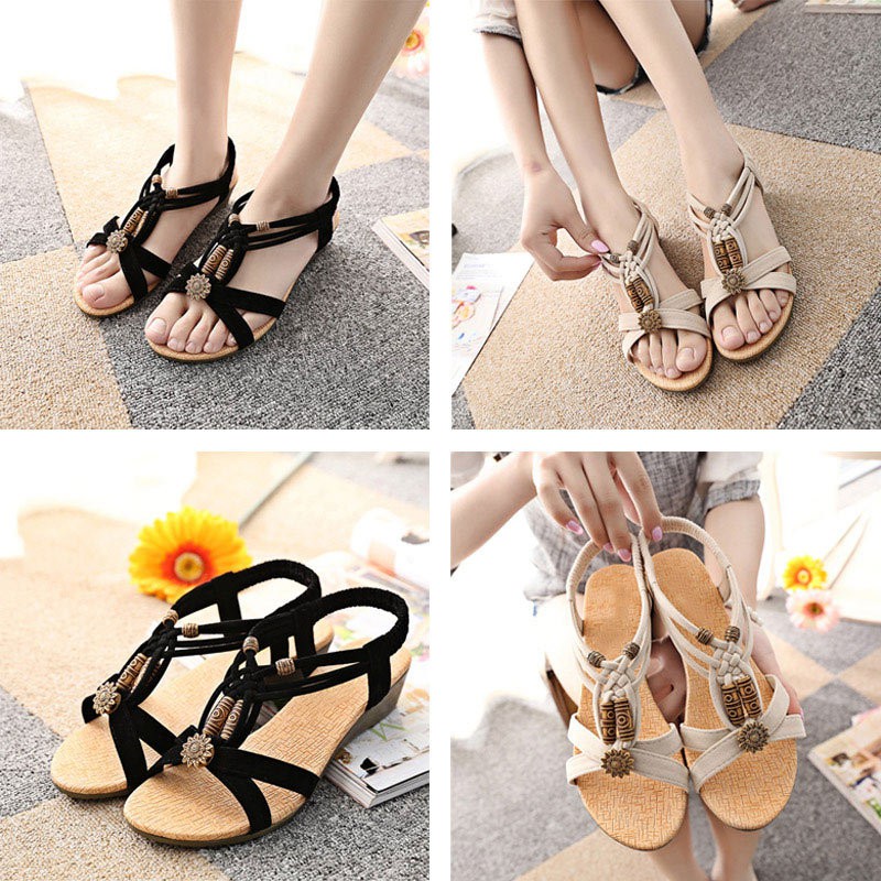 Giày Sandal xỏ ngón đế xuồng phong cách Bohemian cho nữ