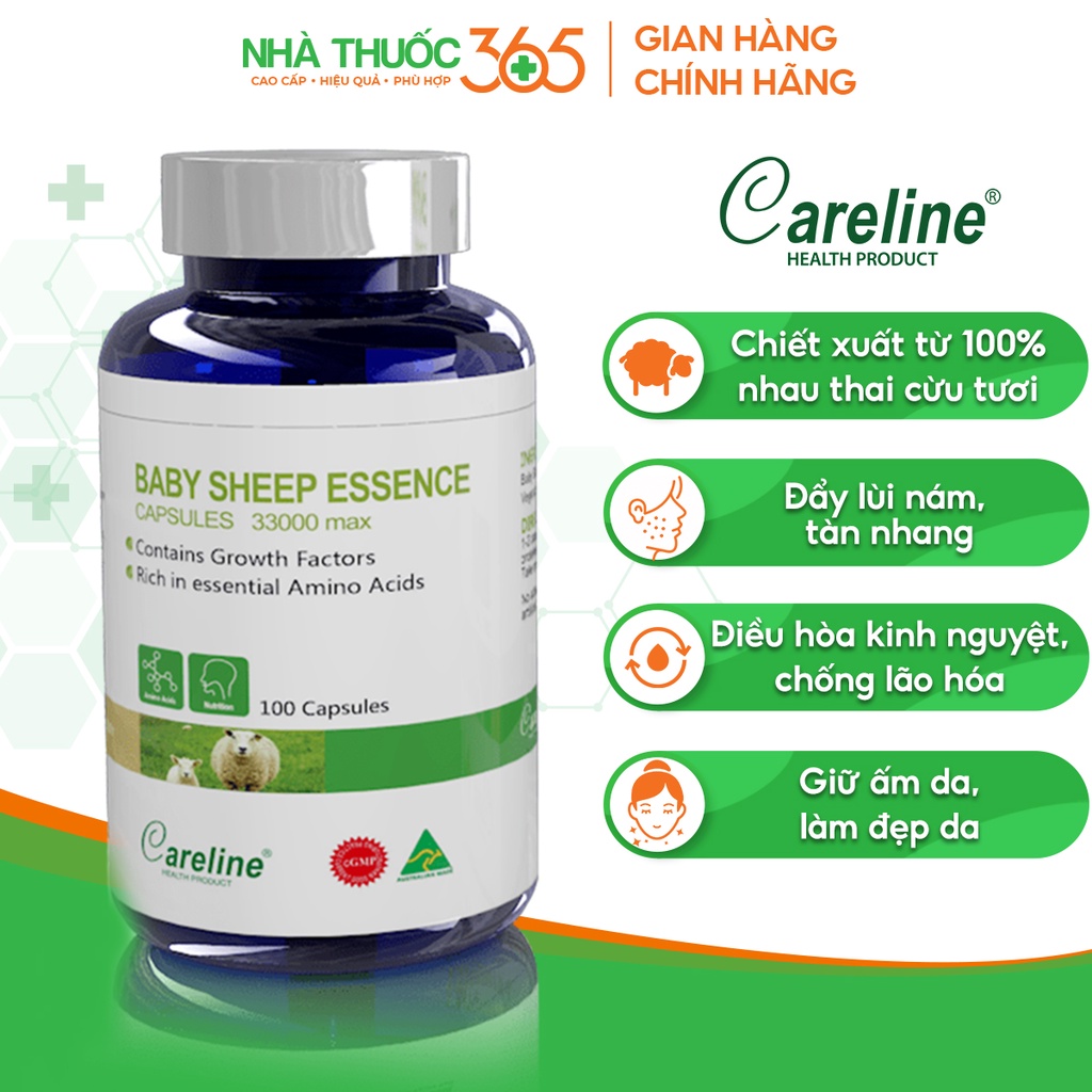 Viên Uống Nhau Thai Cừu CARELINE Baby Sheep Essence Tăng Cường Sắc Đẹp, Nâng Cao Sức Khoẻ Hộp 60 Viên Hoặc 100 Viên