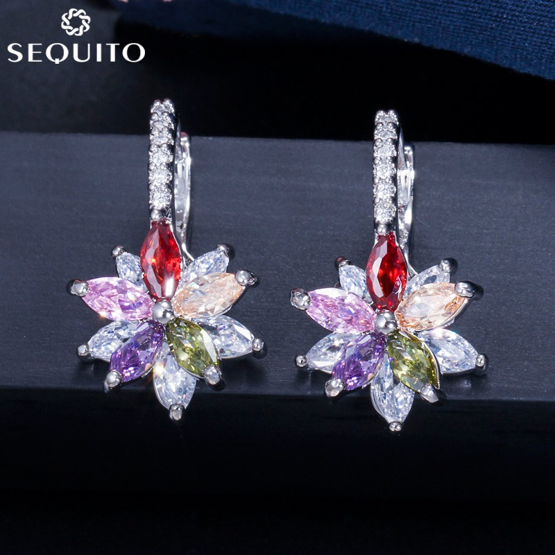 Khuyên Tai sequito Mạ Vàng Trắng Đính Đá zircon Nhiều Màu Sắc Chất Lượng Cao Cho Nữ e224