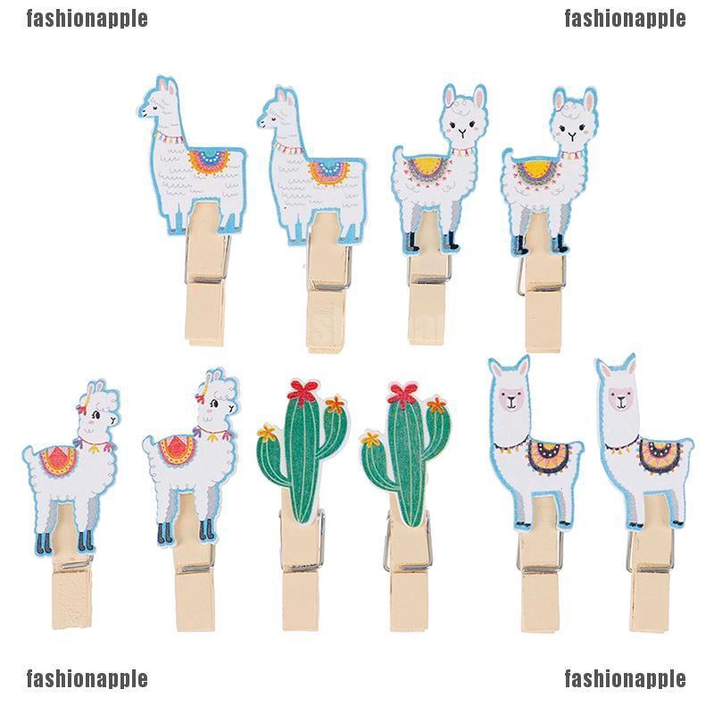 Favn Set 10 Kẹp Gỗ Treo Ảnh Hình Lạc Đà Xương Rồng Alpaca Llamas Hawaiian Kèm Dây Treo