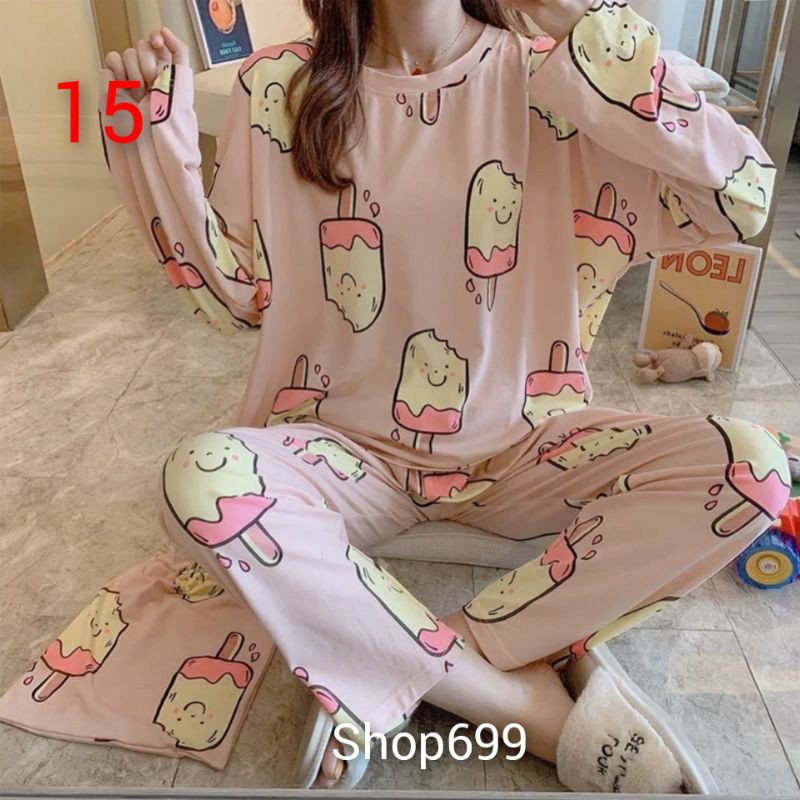 (CÓ SẴN)BỘ NGỦ DÀI TAY PIJAMA IN HOẠT HÌNH(Quảng Châu)