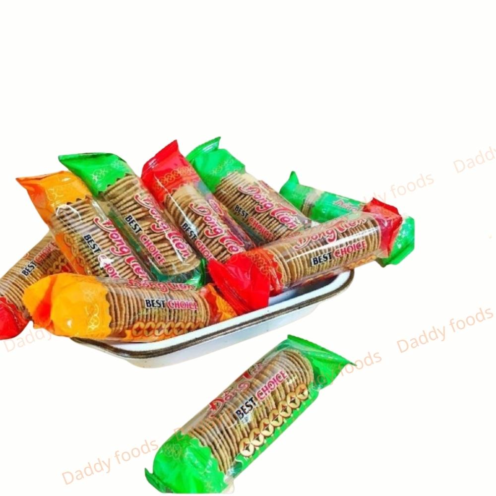 Bịch 10 gói bánh quy đồng tiền, đồ ăn vặt thơm ngon.