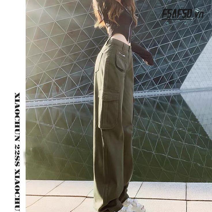 Quần Yếm Jean Ống Rộng Mỏng Phong Cách Retro Mỹ Hàng Mới 2022 Dành Cho Bạn Nữ