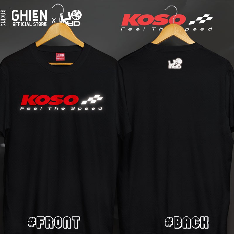 Áo thun nam UMAD racing boy KOSO feel the speed phản quang cổ tròn tay ngắn màu đen có big size 100kg mẫu Biker xe độ