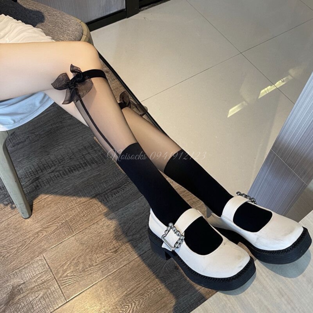 Tất vớ cao đến bắp chân Viền Trong Suốt Đính Nơ phong cách thời trang Lolita Nhật Bản, cá tính cho nữ - Noisocks
