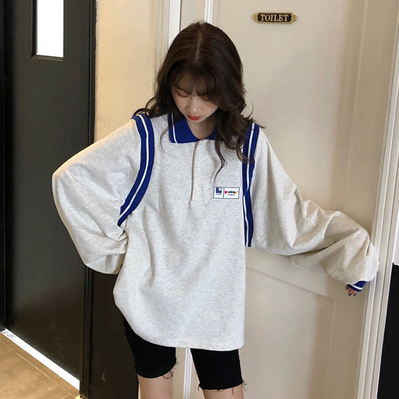 Áo sweater XINLANYASHE cotton mỏng dáng rộng cổ polo đơn giản dễ phối đồ thời trang mới cho nữ