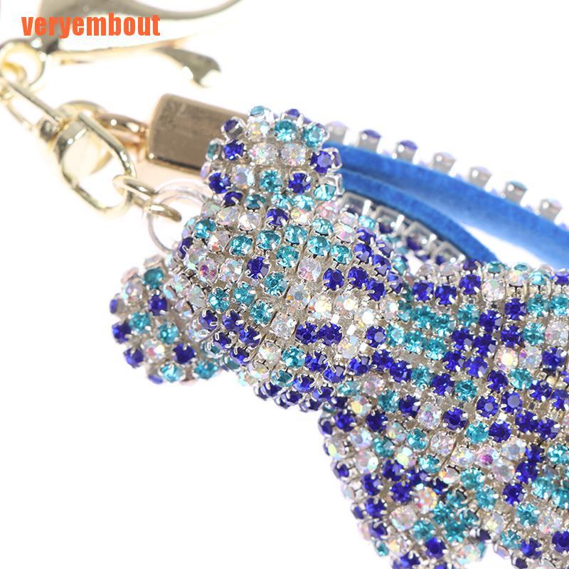 Móc Chìa Khóa Bằng Da Đính Đá Hình Gấu Đáng Yêu