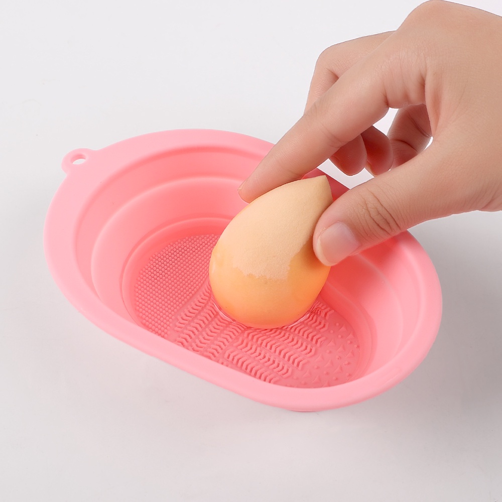 1 Dụng Cụ Vệ Sinh Cọ Trang Điểm Hình Quả Trứng Bằng Silicone Có Thể Gấp Gọn