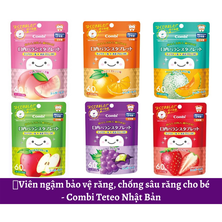 [Hàng chuẩn Nhật] Kẹo ngậm bảo vệ răng, làm sạch răng, chống sâu răng cho bé COMBI TETEO 60 viên