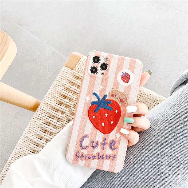 Ốp lưng iphone Đào Dâu thêu viền chống va đập 5/5s/6/6plus/6s/6splus/7/7plus/8/8plus/x/xr/xs/11/12/pro/max/plus/promax | BigBuy360 - bigbuy360.vn