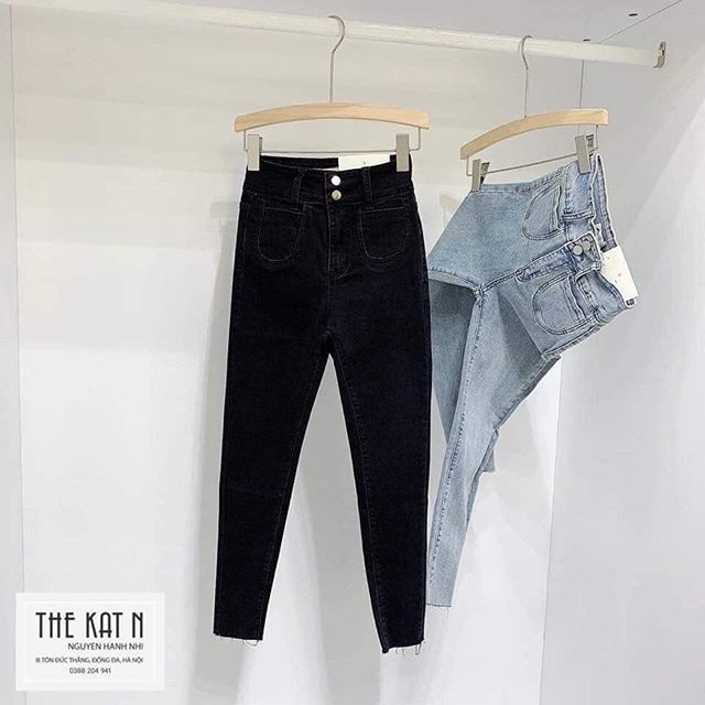Q0114 - Quần bò giãn 2 khuy lẻ, dáng ôm sát
