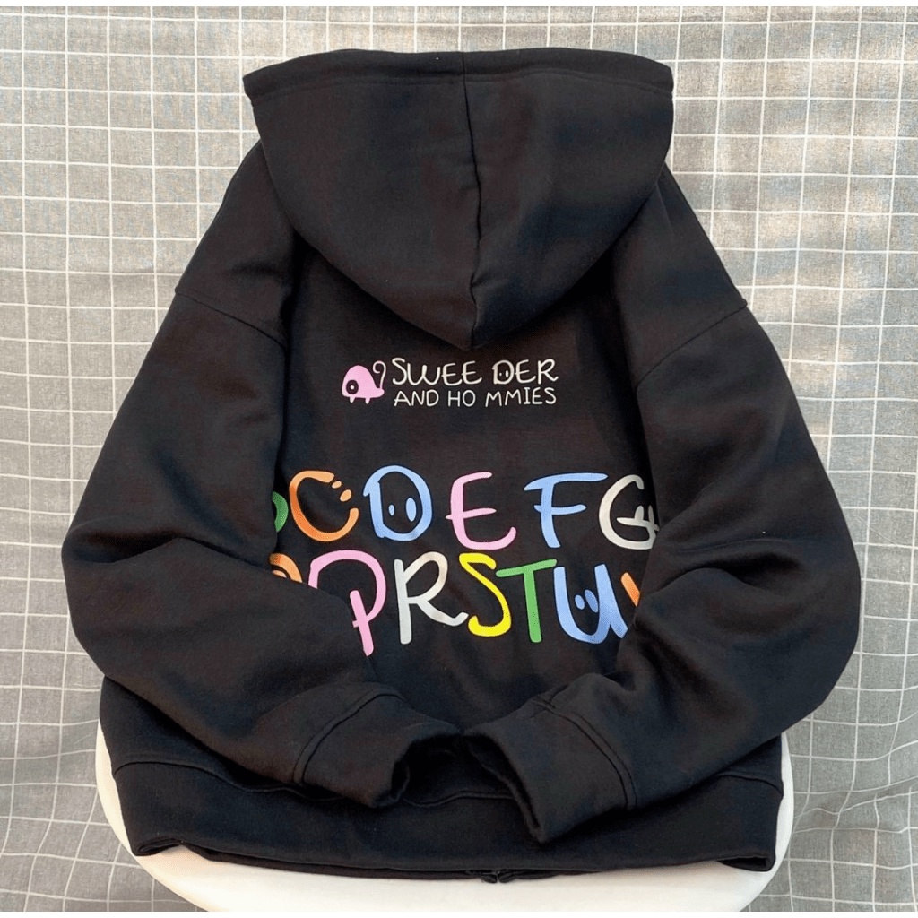 Áo Khoác Nỉ Nữ Dây Khóa Kéo Nón Lớn 2 Lớp in Chữ Form Rộng Che Nắng Tốt Mặc Thời Trang NEW UNISEX