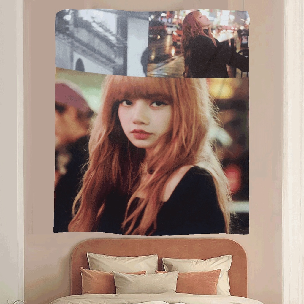 LISA BLACKPINK 2 Tranh vải treo tường Decor phòng ngủ trang trí phòng khách IN THEO YÊU CẦU tặng đèn và móc treo