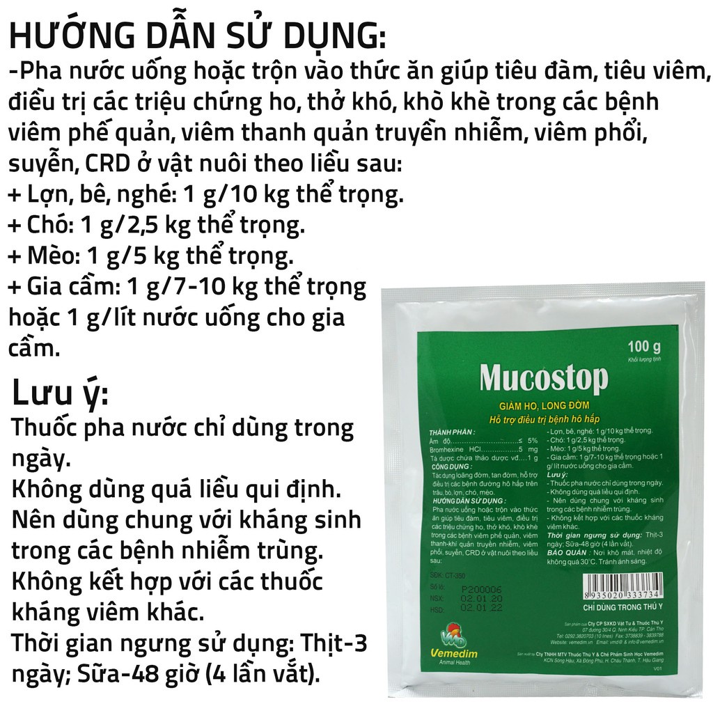 Vemedim Mucostop Dùng cho giảm ho, long đờm và hô hấp (gói 100g)