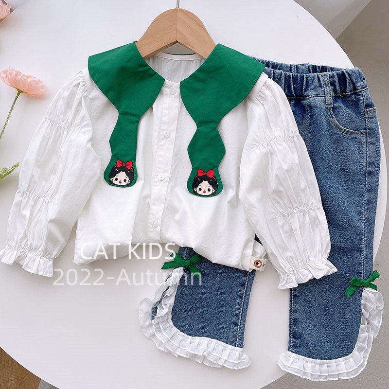 Set Áo Sơ Mi + Quần Jean Năng Động Thời Trang Cho Bé Gái