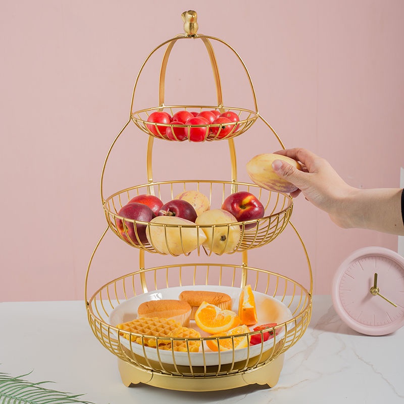 Giỏ Trái Cây Rơm. Khay Đựng Trái Cây Nhiều Tầng Đa Năng Phong Cách Châu Âu