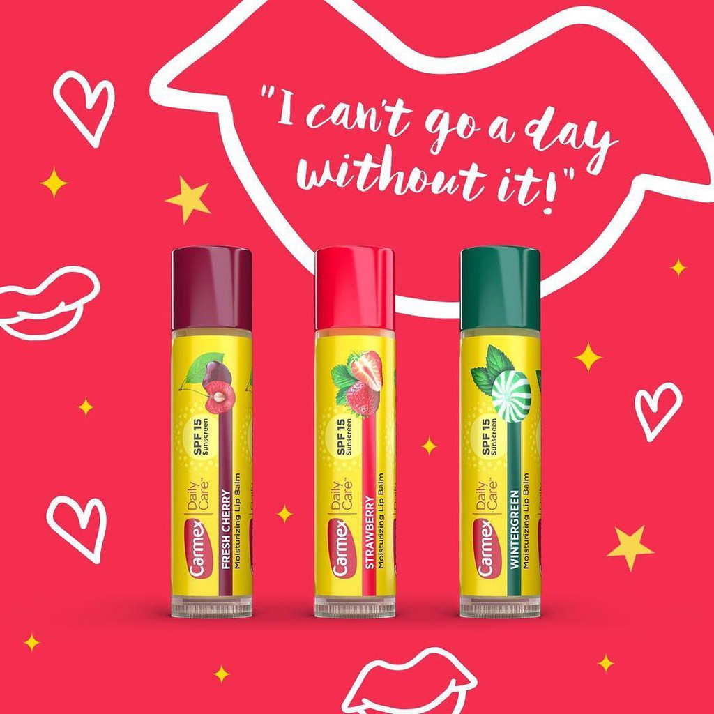 Son Dưỡng Môi Chống Nắng CARMEX Lip Balm SPF15 Mùi Dâu, Cherry, Bạc hà, Vanilla,Medicated, Dạng Tuýp, Thỏi, Hũ