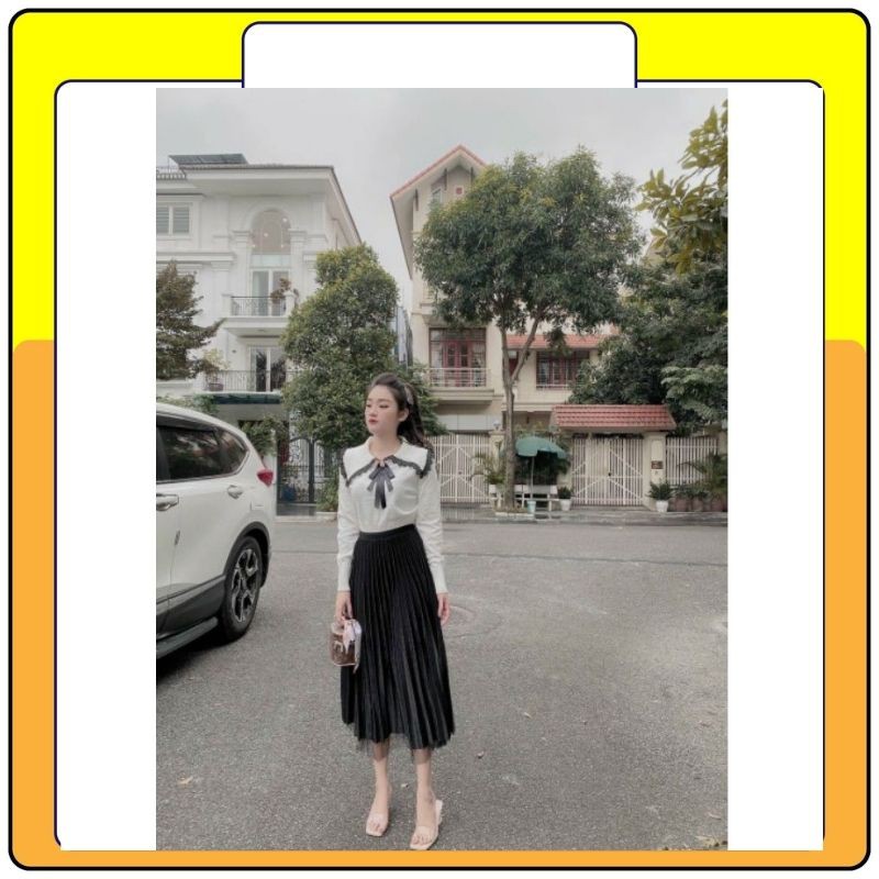Chân váy xếp ly dài 2 mặt công sở cạp chun Queenshop