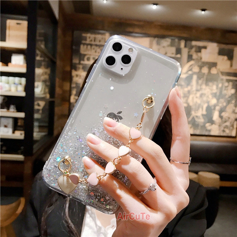 Ốp điện thoại TPU mềm dính sequin có dây đeo cho Samsung J2 J5 J7 Prime Pro J4 J8 J6 Plus 2018 A51 A71 A10s A20s