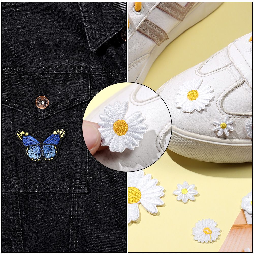 Miếng Dán Ủi Trang Trí Quần Áo Thêu Hình Bướm Và Hoa Cúc Xinh Xắn