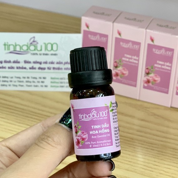 Tinh dầu hoa hồng Tinh Dầu 100. Tinh dầu hoa hồng nguyên chất cao cấp, xông mặt, xông phòng, massage chai 10ml