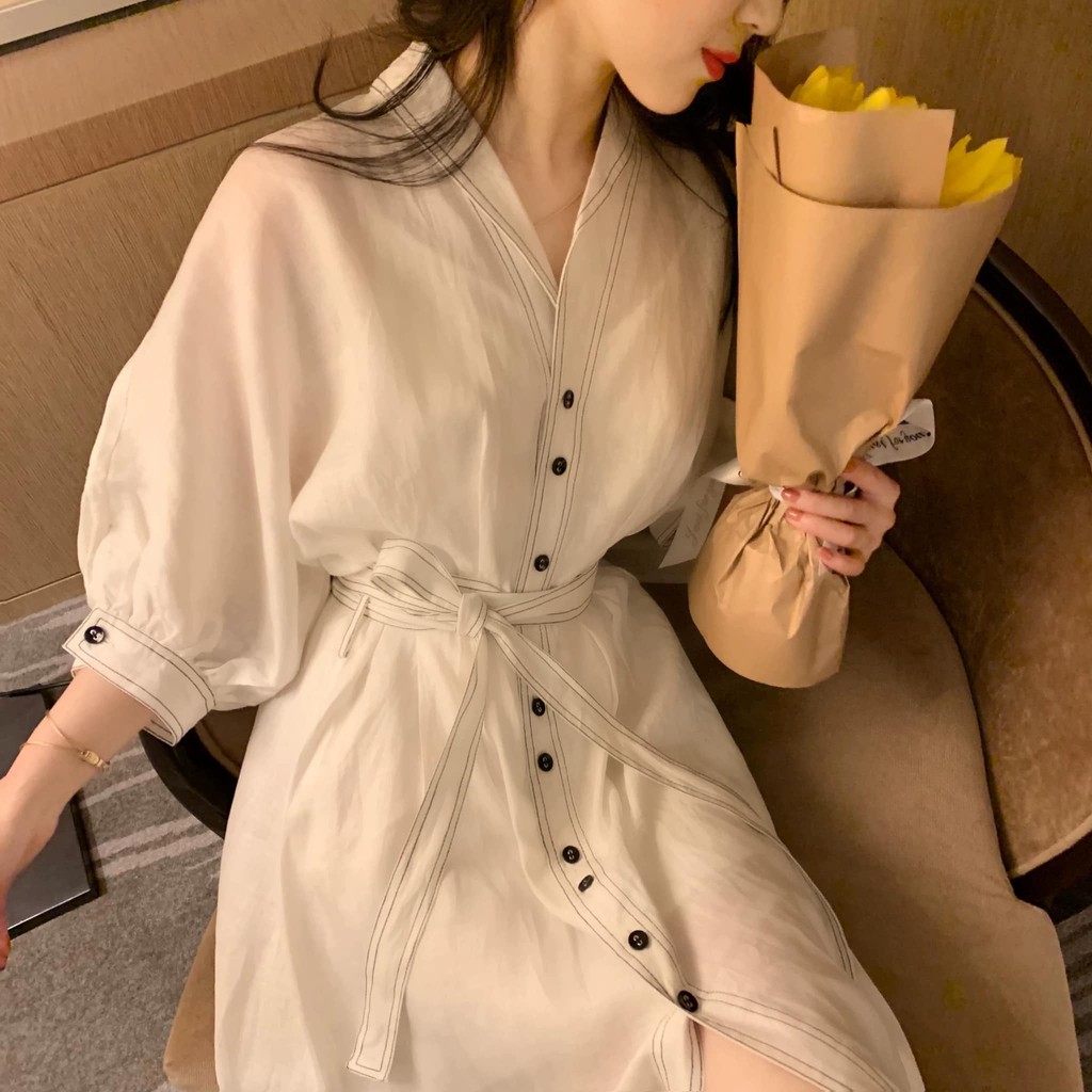 Váy sơ mi công sở dáng xuông MAYBYMAY đủ size V029