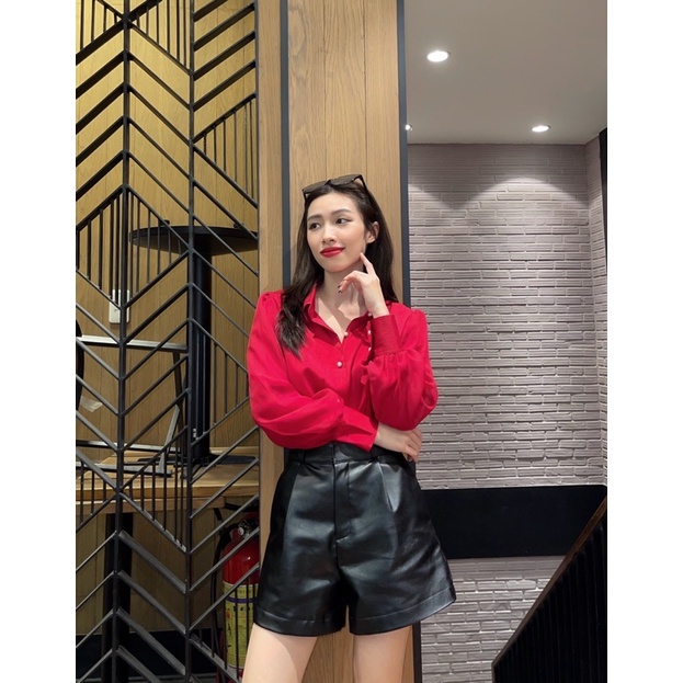 ZIEL Quần shorts da cá tính có lớp lót [SHIP HOẢ TỐC]
