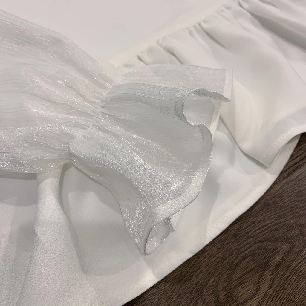 Áo peplum trắng tay voan tơ cao cấp bo chun - 78A14