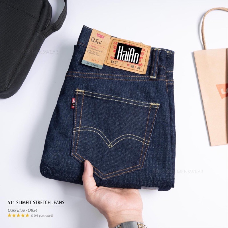 Quần Jean Nam cambodia ống đứng xanh đen - quần bò co giản