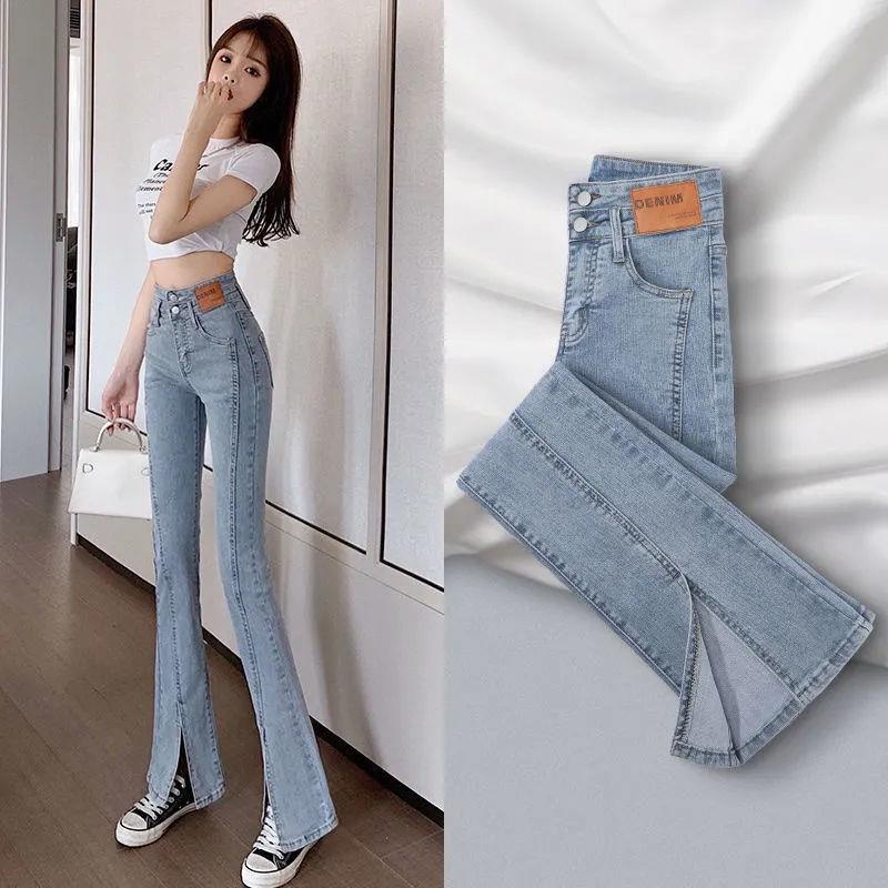 Quần Nữ Ống Loe denim Với Phần Đầu Xẻ