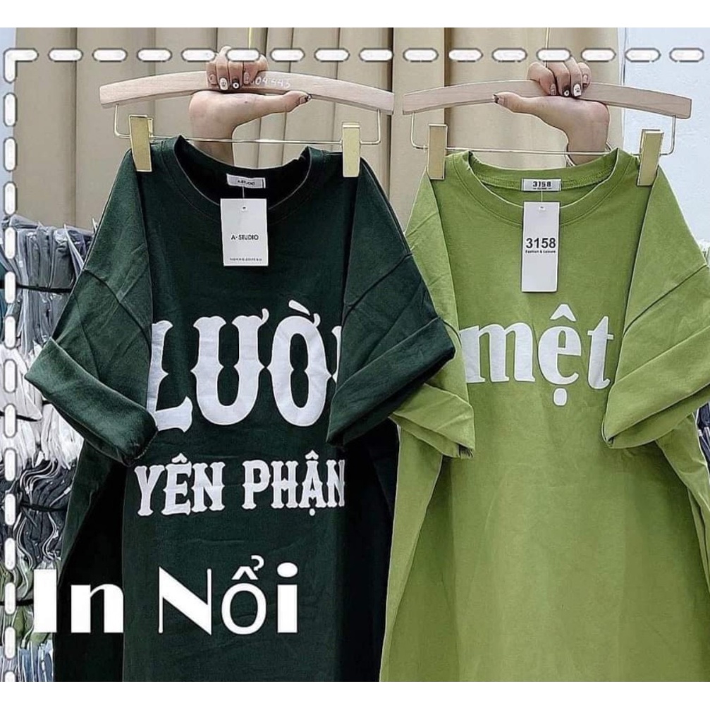 Áo phông unisex in chữ Ừ - Mệt- Lười- Alo - Khùm basic form rộng tay lỡ dành cho nam nữ