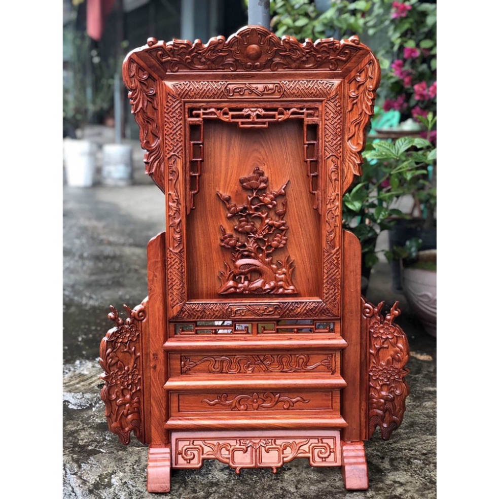 Giá gương thờ gia tiên cây tùng gỗ hương cao 81cm