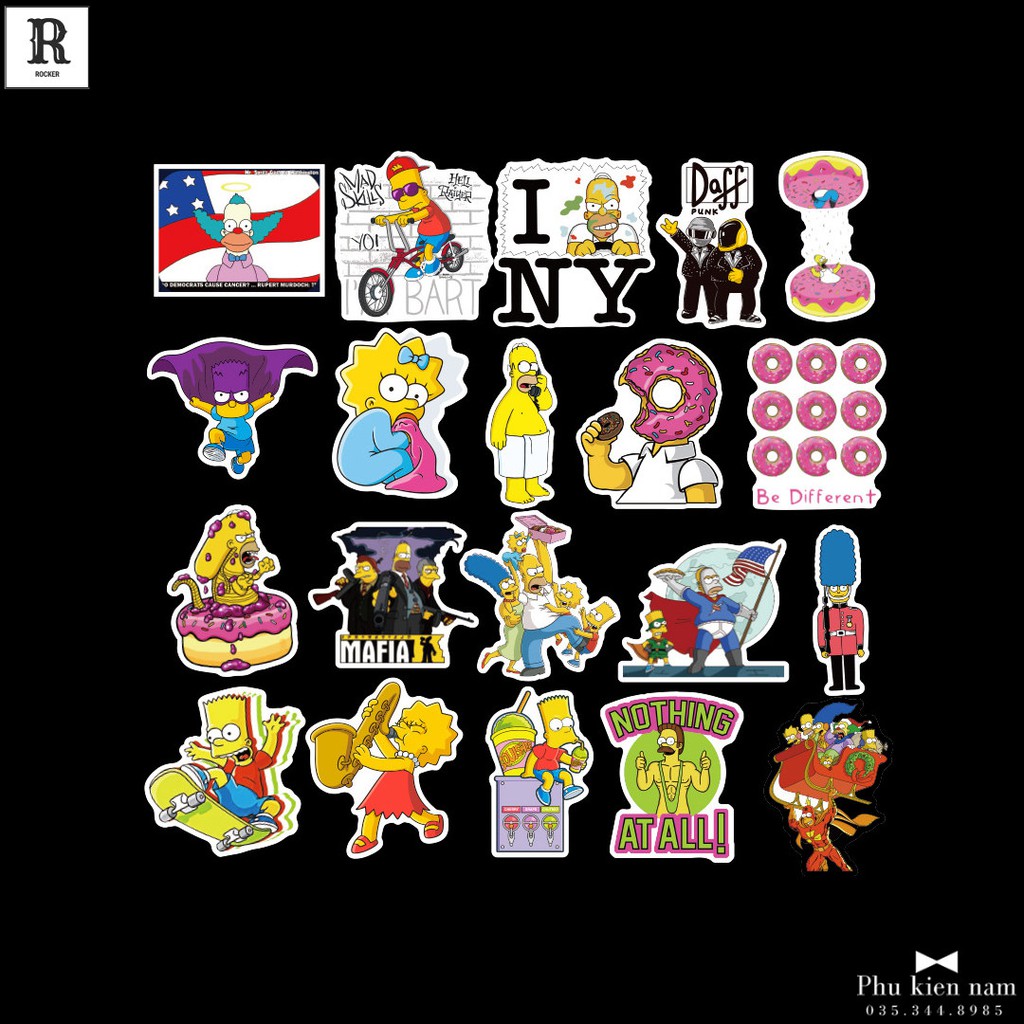 Sticker PVC Hoạt Hình Gia đình Simpson Cả bộ 100 hình ST083