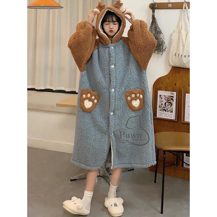 Váy bông ấm áp gấu nâu xanh cute Puwn Shop