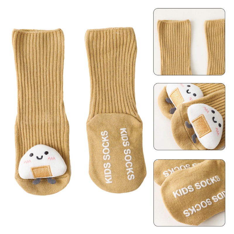 Đôi vớ cotton dài đến đầu gối màu trơn thoáng khí chống trượt họa tiết hoạt hình cho bé