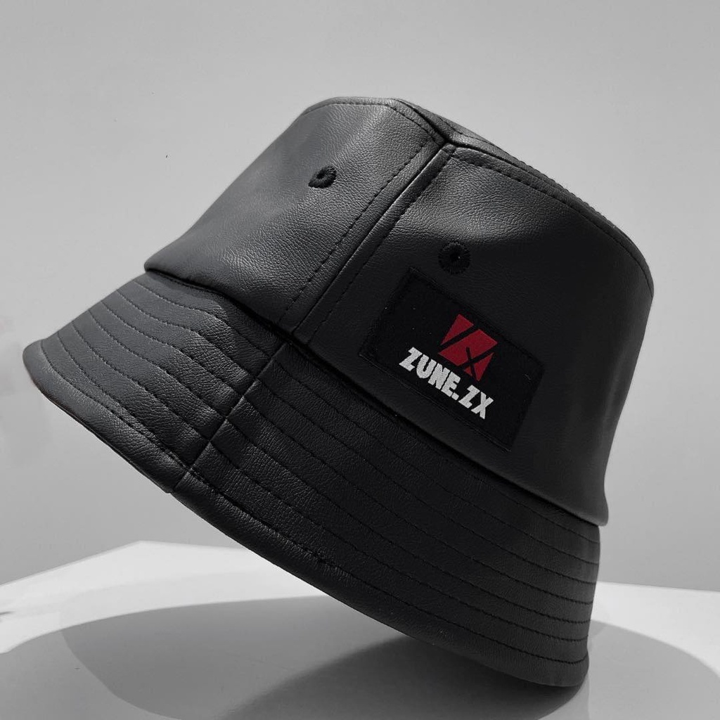 Mũ bucket unisex Zune.zx da đen trơn, Leather bucket