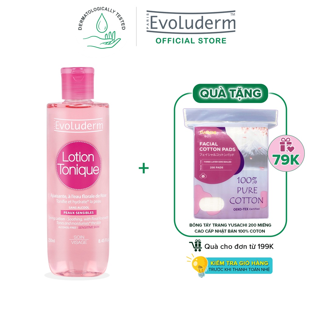 Nước hoa hồng Evoluderm se khít lỗ chân lông, dưỡng ẩm &amp; làm sạch 250ml